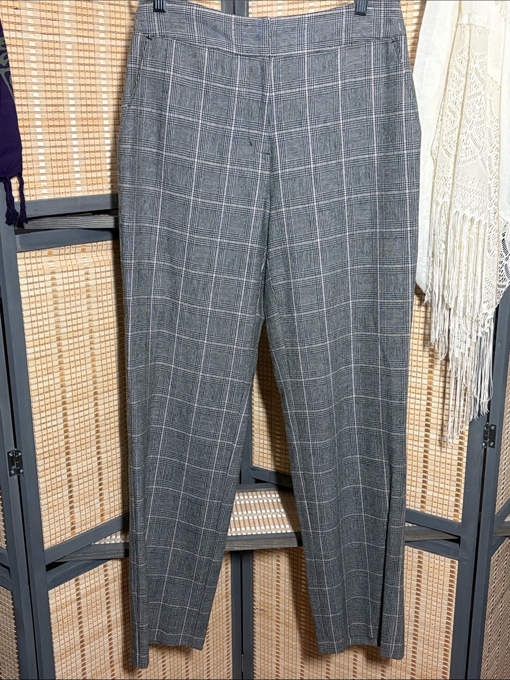 Wool Blend Gray Windowpane Dress Trousers